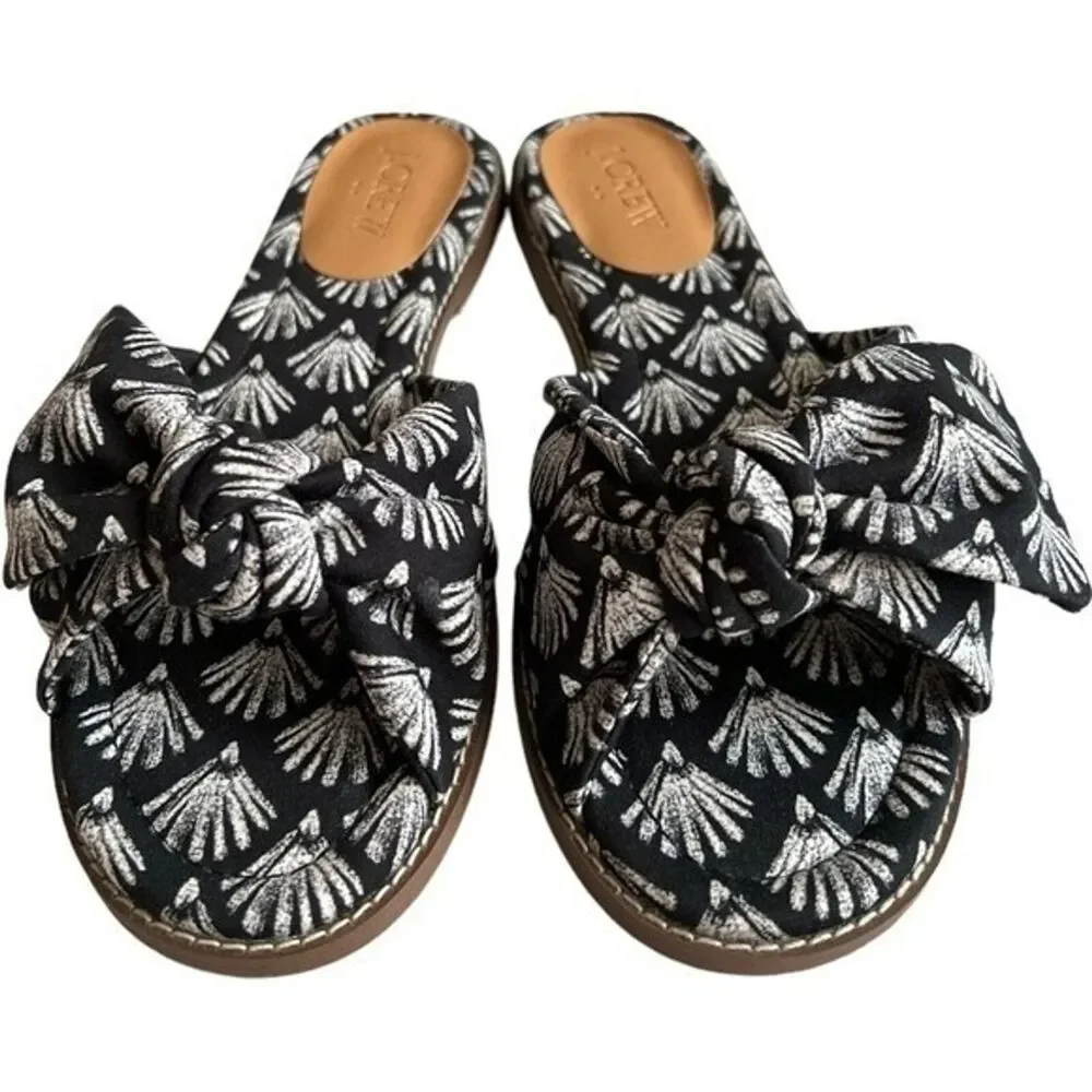J.Crew Black Ivory Printed Knot Slide Sandals, US8 SRP: $80